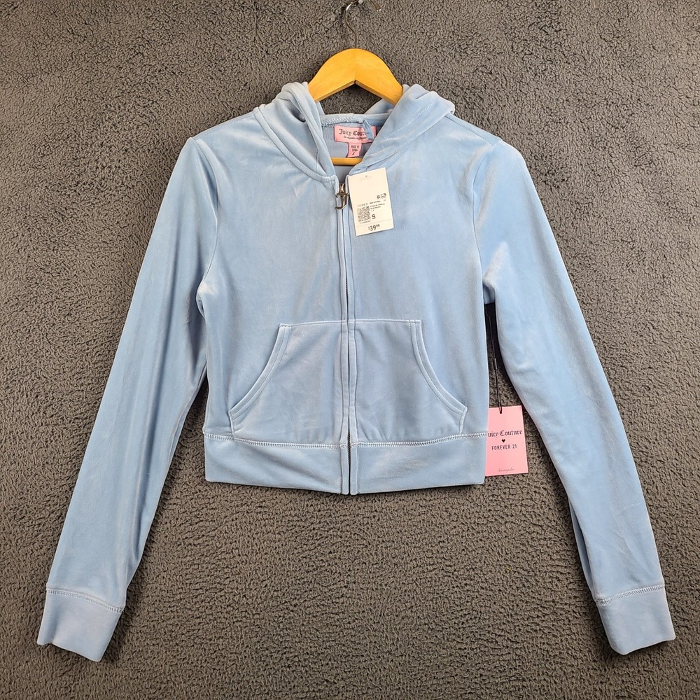 Juicy Couture Forever 21 Blue Velour Rhinestone Zip Up Hoodie Small NWT Defect